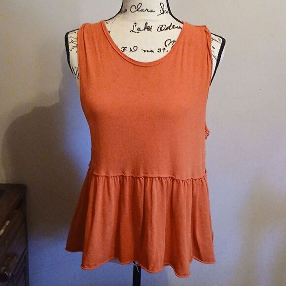 FREE PEOPLE WE THE FREE ORANGE SLEEVELESS PEPLUM TOP XS - Picture 1 of 10